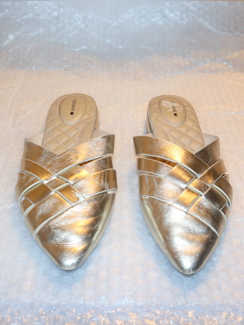 BIRDIES The Dove Mule Gold Crossed Leather Size 8.5 - Picture 6 of 13